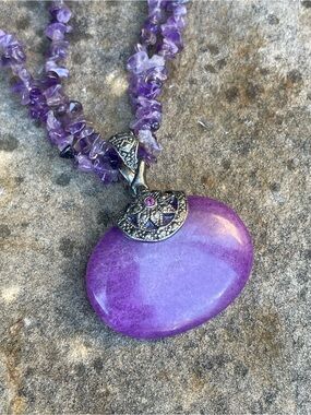 Premier Designs Tasha Purple Amethyst Chip Pendant Necklace Vintage Retired